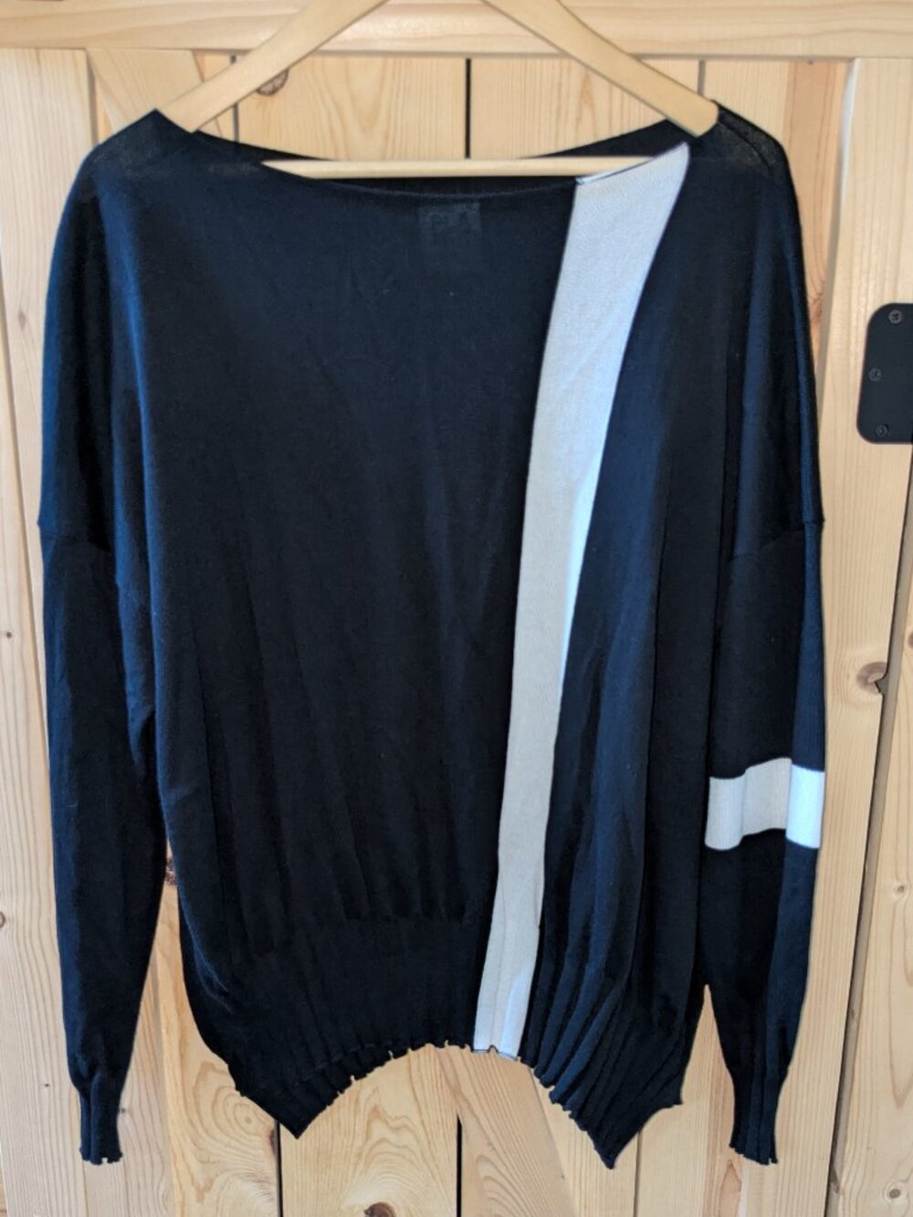PLANET Lauren G Black Long Sleeve Boat Neck Pima Cotton Coastal Minimalist Luxe